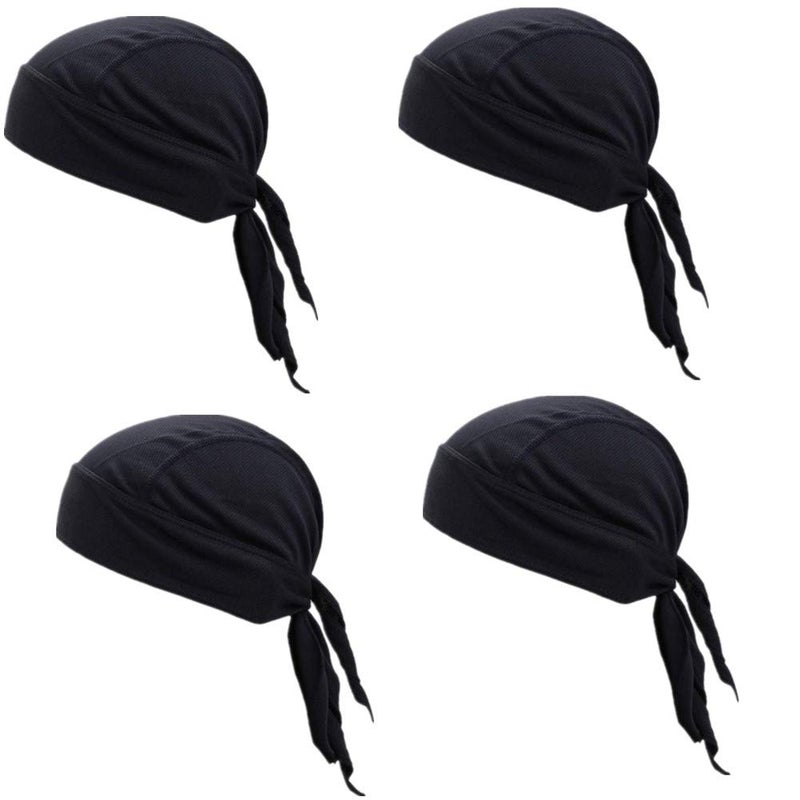 GUIFIER 4 Pack Do Rag/Dew Rag Sweat Wicking Skull Cap Priate Hat Motorcycle Head Wrap Running Beanie Durags Pirate Hat Bandana for Men Women - Black - Image 1